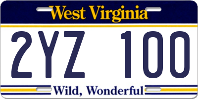 WV license plate 2YZ100