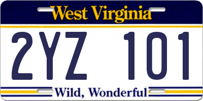 WV license plate 2YZ101