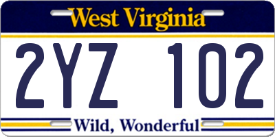 WV license plate 2YZ102