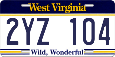 WV license plate 2YZ104