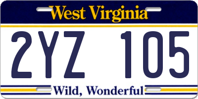 WV license plate 2YZ105