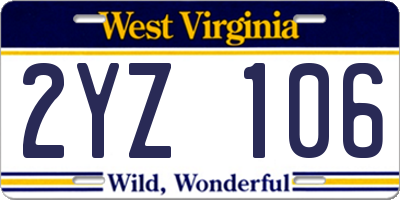 WV license plate 2YZ106