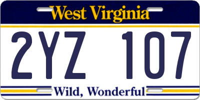 WV license plate 2YZ107