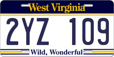 WV license plate 2YZ109