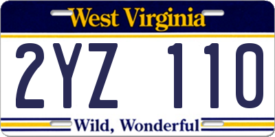 WV license plate 2YZ110