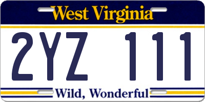 WV license plate 2YZ111