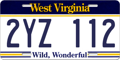 WV license plate 2YZ112