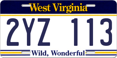 WV license plate 2YZ113