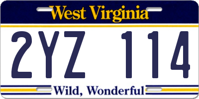 WV license plate 2YZ114