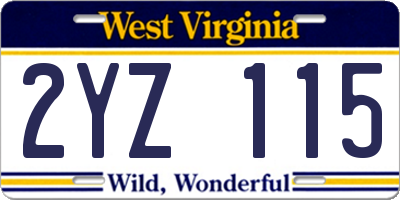 WV license plate 2YZ115