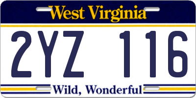 WV license plate 2YZ116