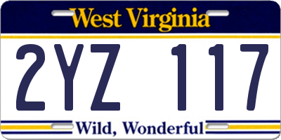 WV license plate 2YZ117
