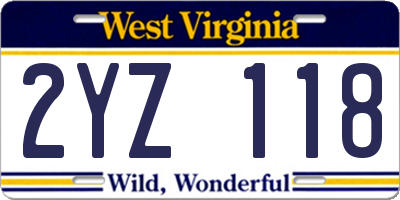 WV license plate 2YZ118