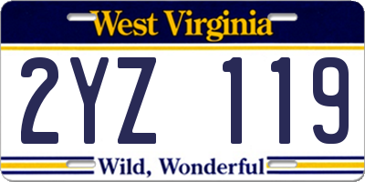 WV license plate 2YZ119