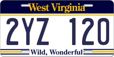 WV license plate 2YZ120