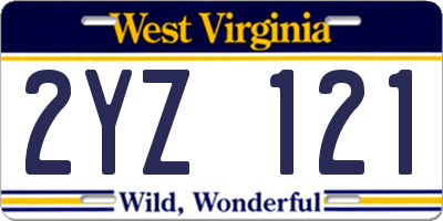 WV license plate 2YZ121
