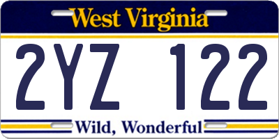 WV license plate 2YZ122