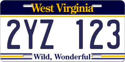 WV license plate 2YZ123