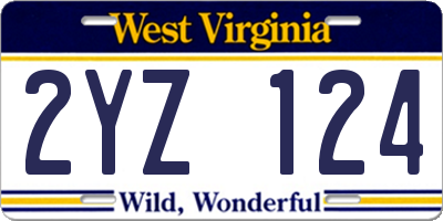 WV license plate 2YZ124