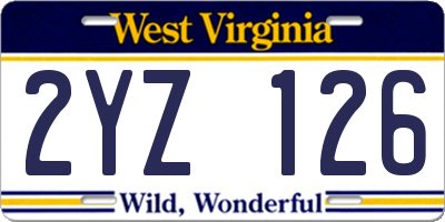 WV license plate 2YZ126