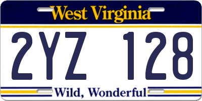 WV license plate 2YZ128