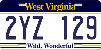 WV license plate 2YZ129
