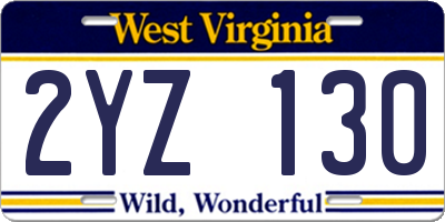 WV license plate 2YZ130