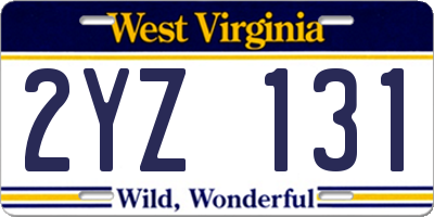 WV license plate 2YZ131