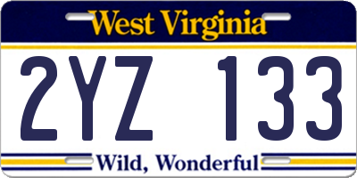 WV license plate 2YZ133