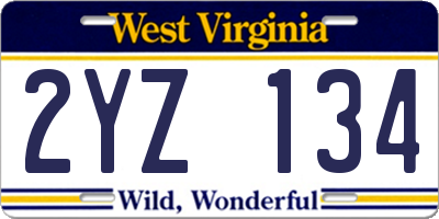 WV license plate 2YZ134