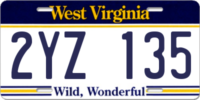 WV license plate 2YZ135