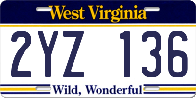 WV license plate 2YZ136