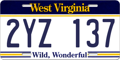 WV license plate 2YZ137