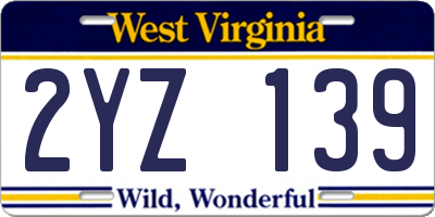 WV license plate 2YZ139