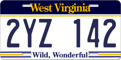 WV license plate 2YZ142