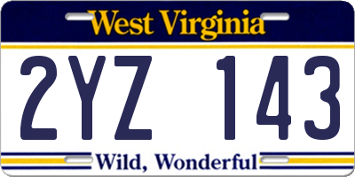 WV license plate 2YZ143