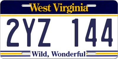 WV license plate 2YZ144