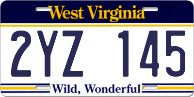 WV license plate 2YZ145