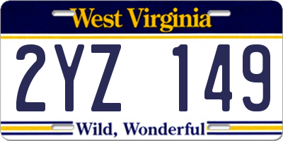 WV license plate 2YZ149