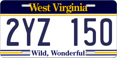 WV license plate 2YZ150
