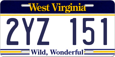 WV license plate 2YZ151