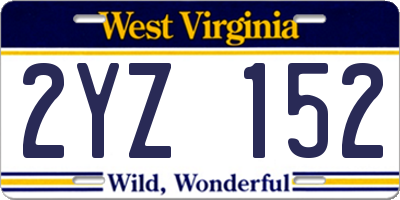 WV license plate 2YZ152