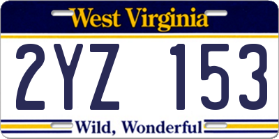 WV license plate 2YZ153