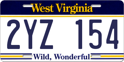 WV license plate 2YZ154