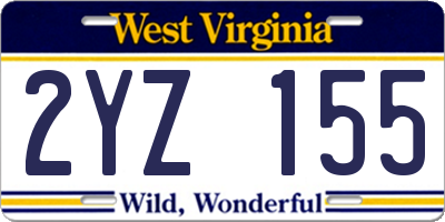 WV license plate 2YZ155