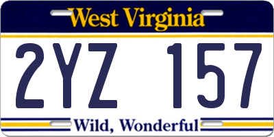 WV license plate 2YZ157