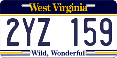 WV license plate 2YZ159