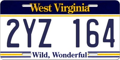 WV license plate 2YZ164