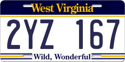 WV license plate 2YZ167