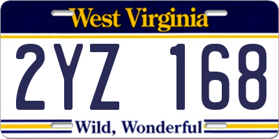 WV license plate 2YZ168